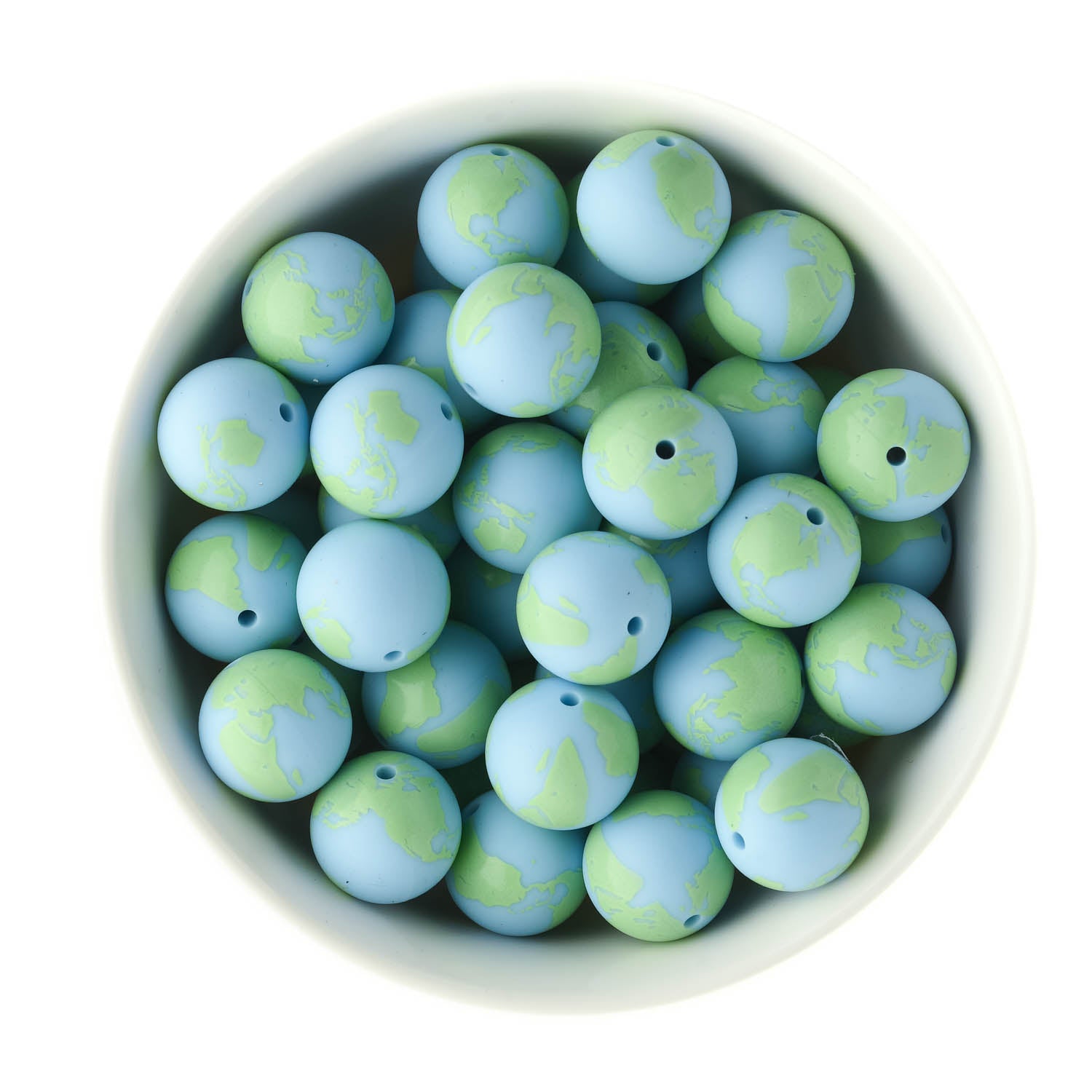 19mm Silicone Round Print Beads Globe Aquamarine from Cara & Co Craft Supply
