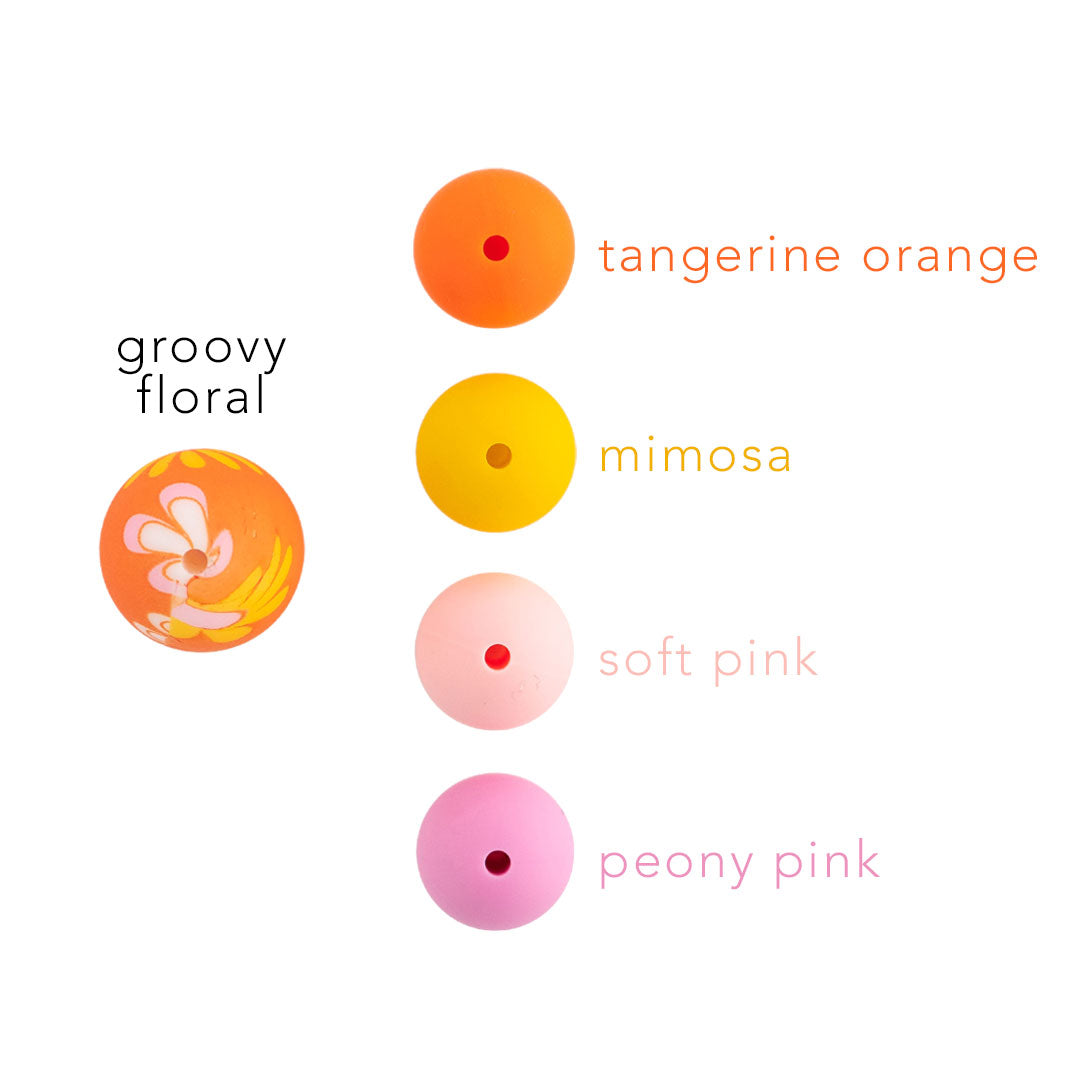 19mm Round Silicone Print Beads Color Comparison Groovy Floral