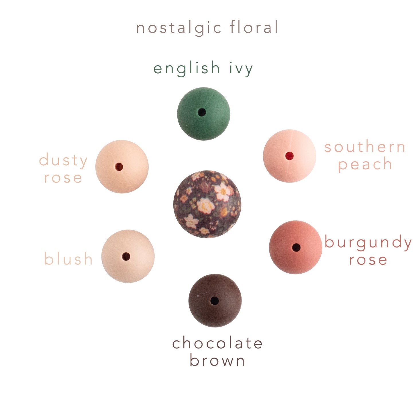 15mm Round Silicone Print Beads Color Comparison Nostalgic Floral