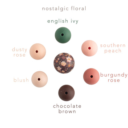 12mm Round Silicone Print Beads Color Comparison Nostalgic Floral