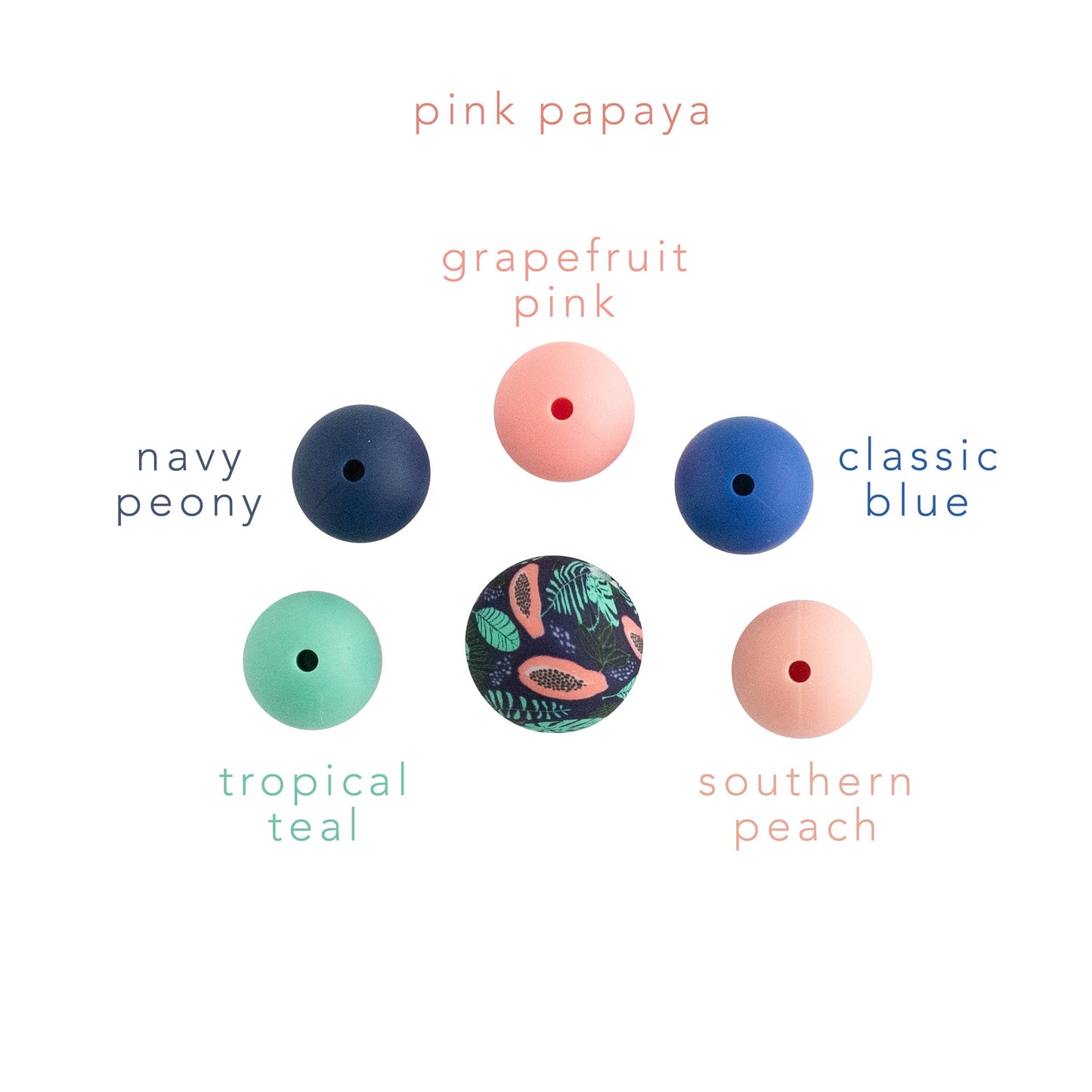 15mm Round Silicone Print Beads Color Comparison Pink Papaya