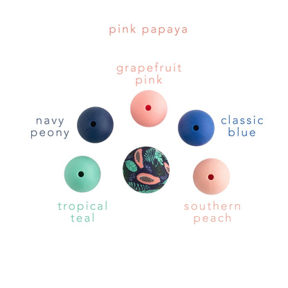 15mm Round Silicone Print Beads Color Comparison Pink Papaya