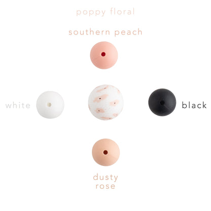 15mm Round Silicone Print Beads Color Comparison Poppy Floral