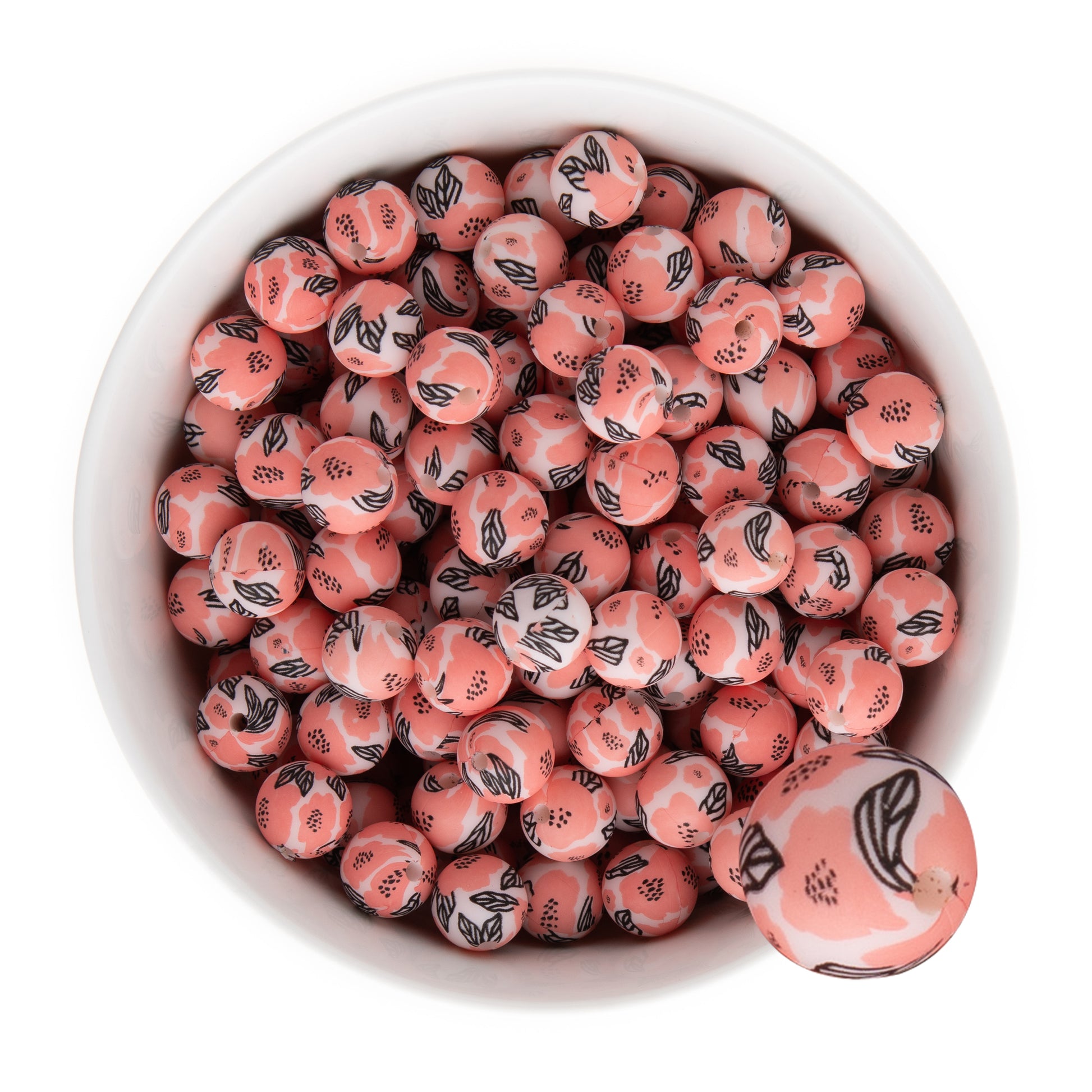 12mm Silicone Round Print Beads Blushing Peony Floral from Cara & Co Craft Supply