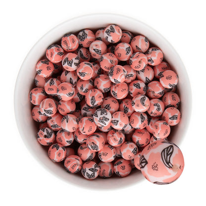 12mm Silicone Round Print Beads Blushing Peony Floral from Cara & Co Craft Supply