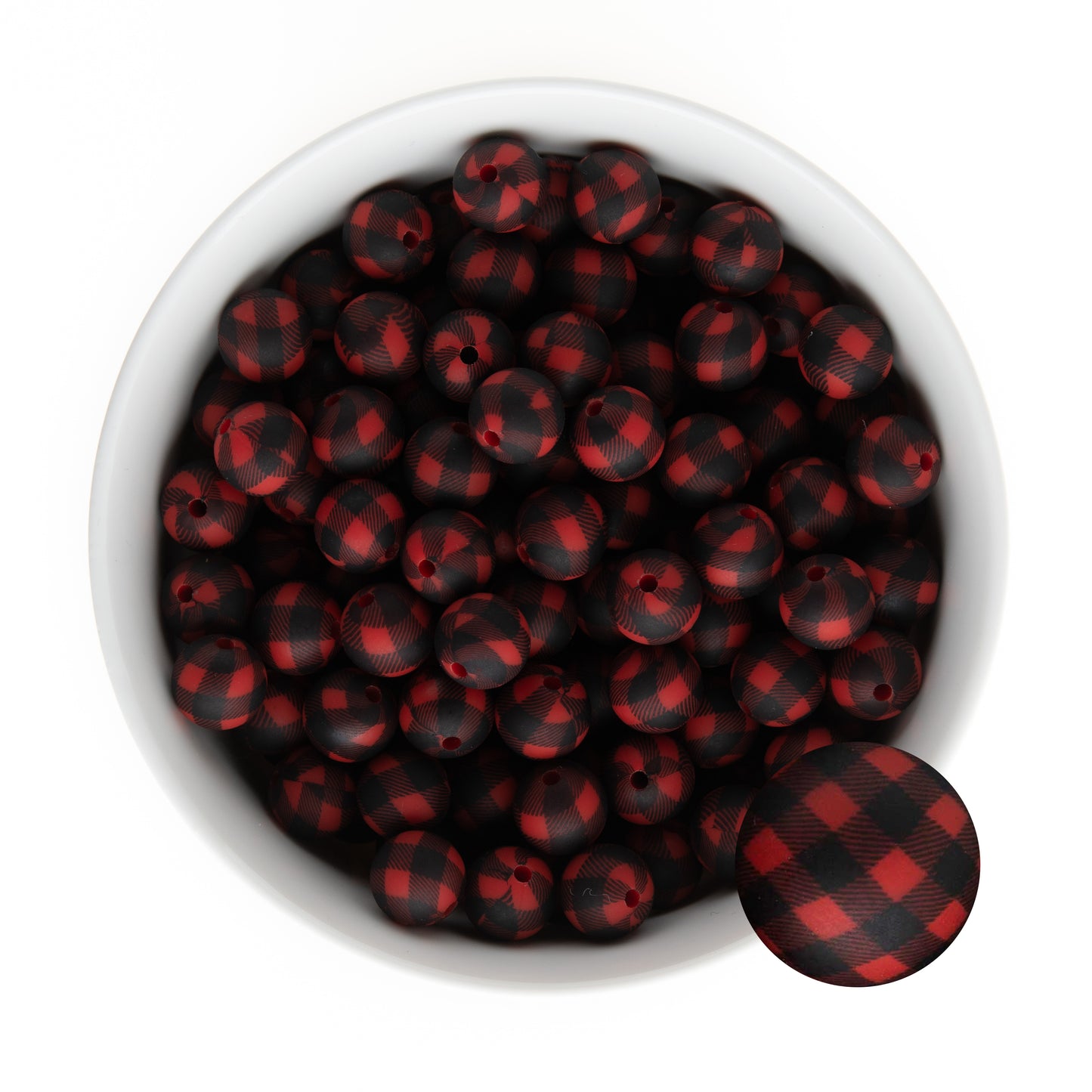 12mm Silicone Round Print Beads Buffalo Plaid from Cara & Co Craft Supply