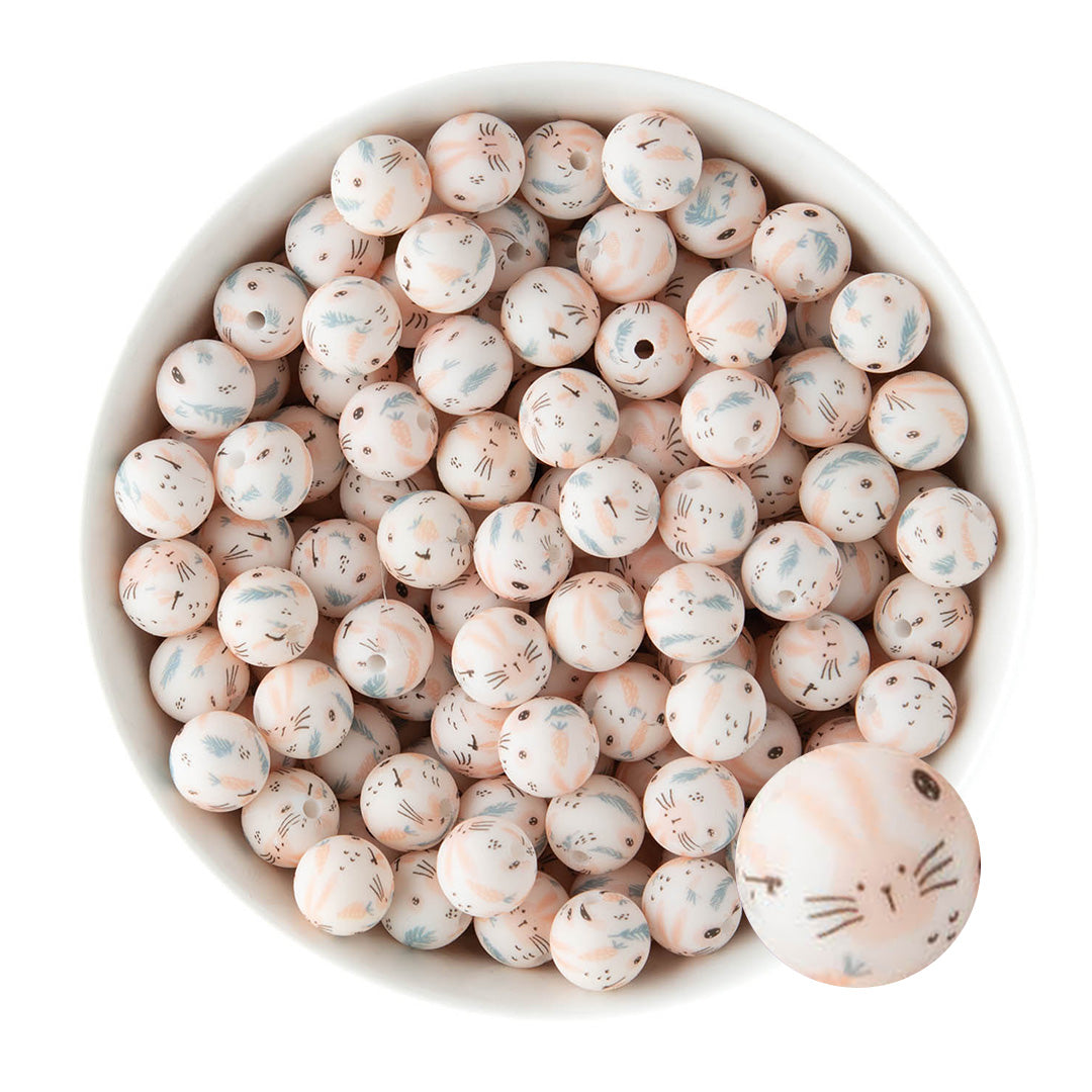 12mm Silicone Round Print Beads Bunnies from Cara & Co Craft Supply
