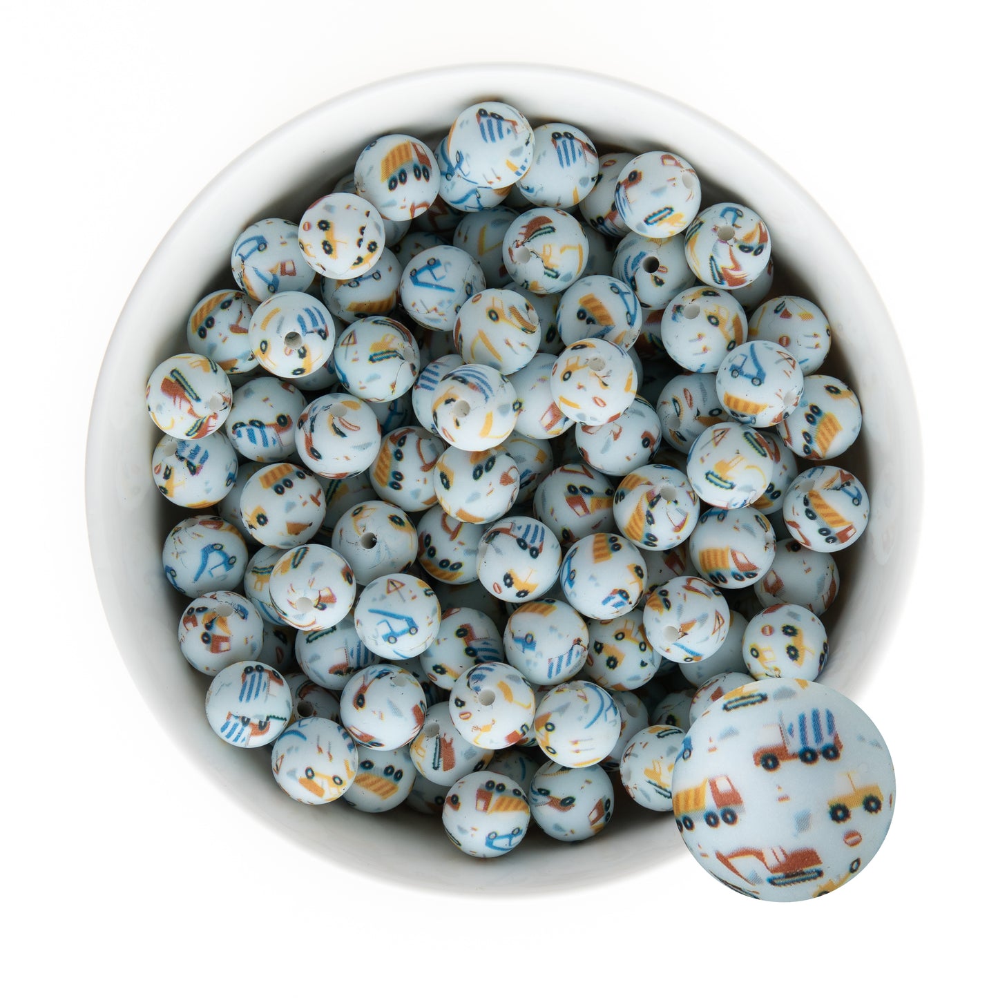 12mm Silicone Round Print Beads Construction Zone from Cara & Co Craft Supply