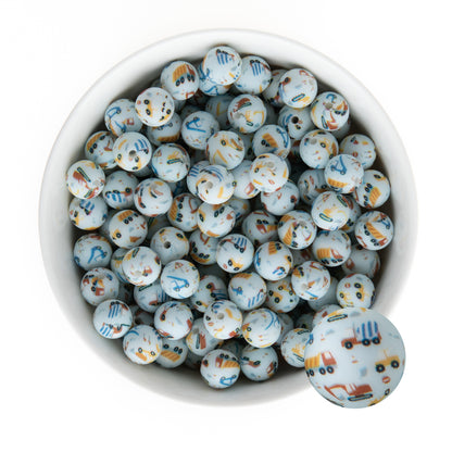 12mm Silicone Round Print Beads Construction Zone from Cara & Co Craft Supply