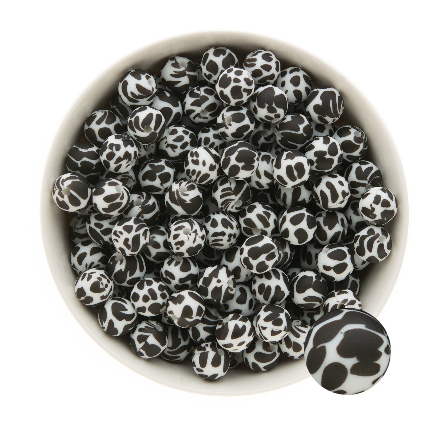 12mm Silicone Round Print Beads Cow from Cara & Co Craft Supply