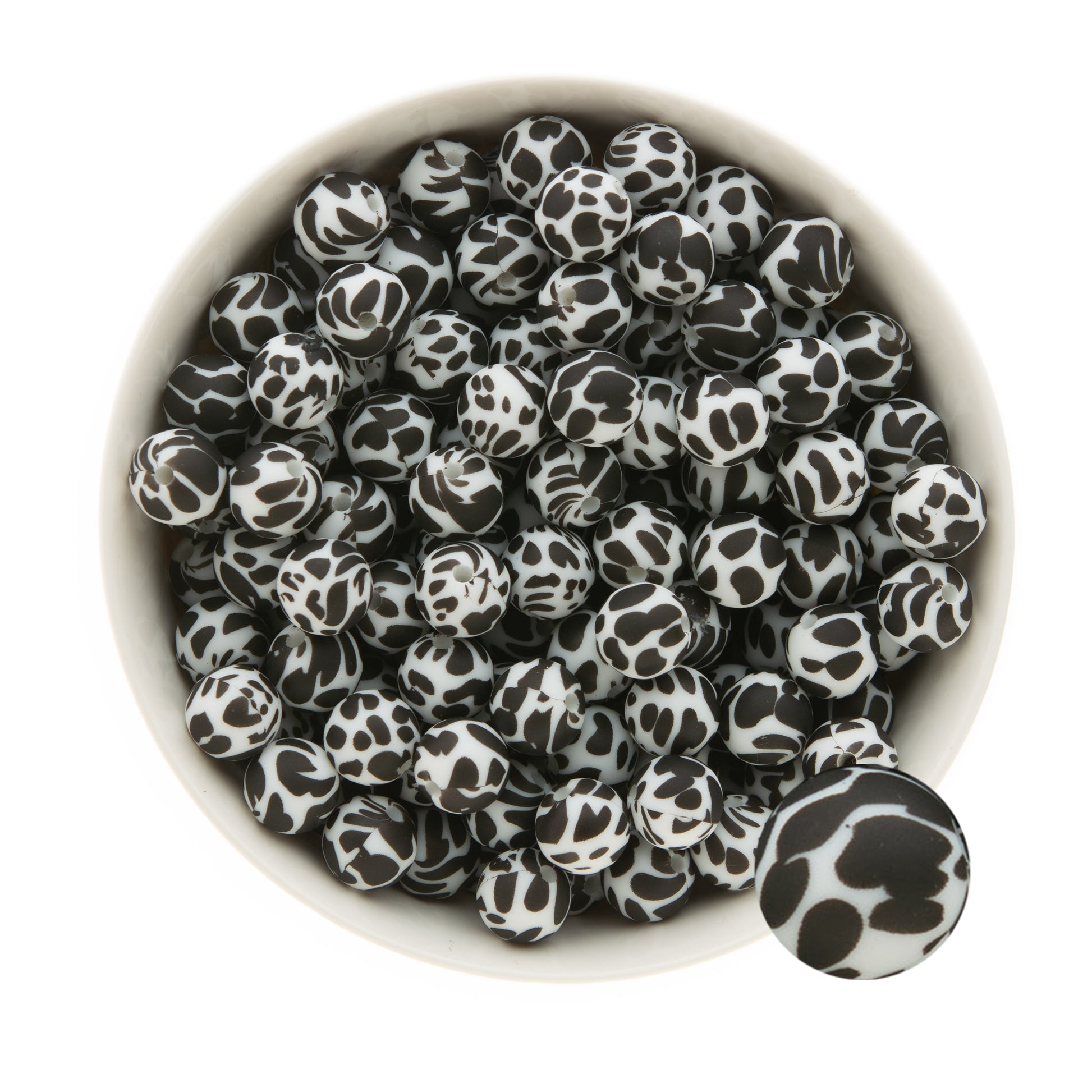 12mm Silicone Round Print Beads Cow from Cara & Co Craft Supply
