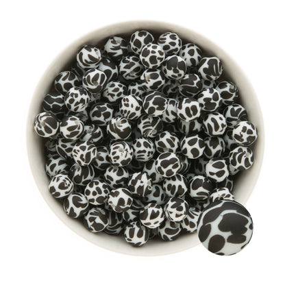 12mm Silicone Round Print Beads Cow from Cara & Co Craft Supply