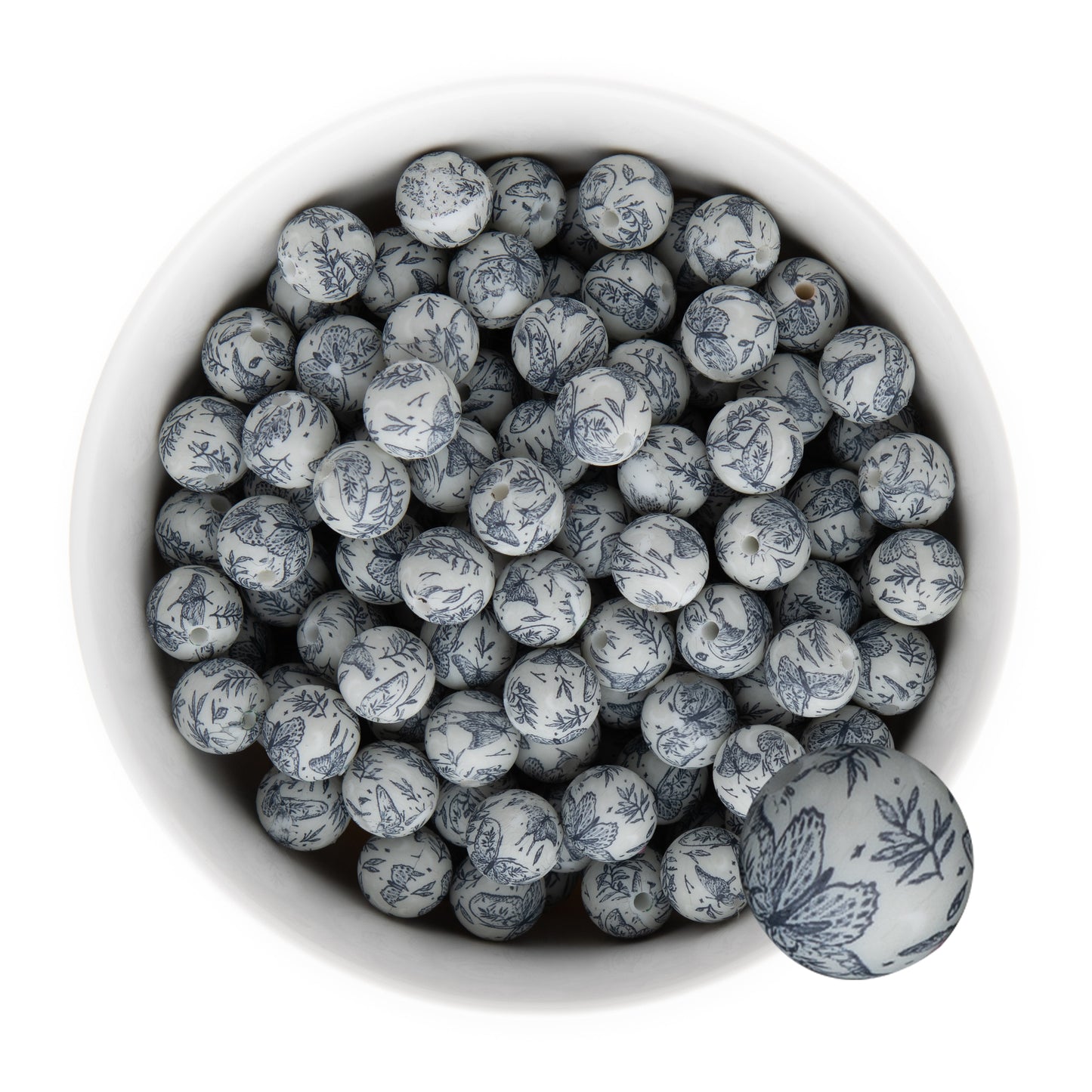 12mm Silicone Round Print Beads Evening Butterflies from Cara & Co Craft Supply