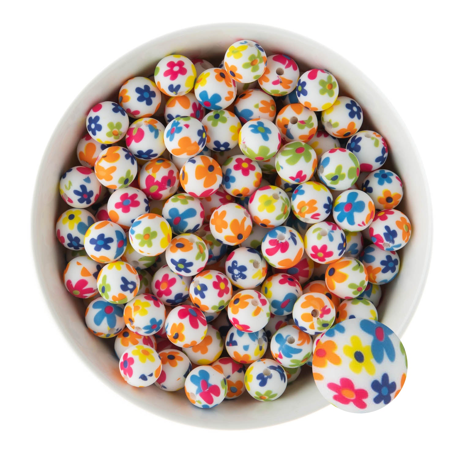 12mm Silicone Round Print Beads Flower Power from Cara & Co Craft Supply