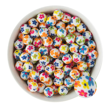 12mm Silicone Round Print Beads Flower Power from Cara & Co Craft Supply