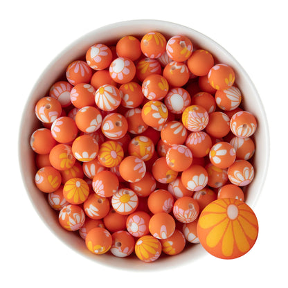 12mm Silicone Round Print Beads Groovy Floral from Cara & Co Craft Supply