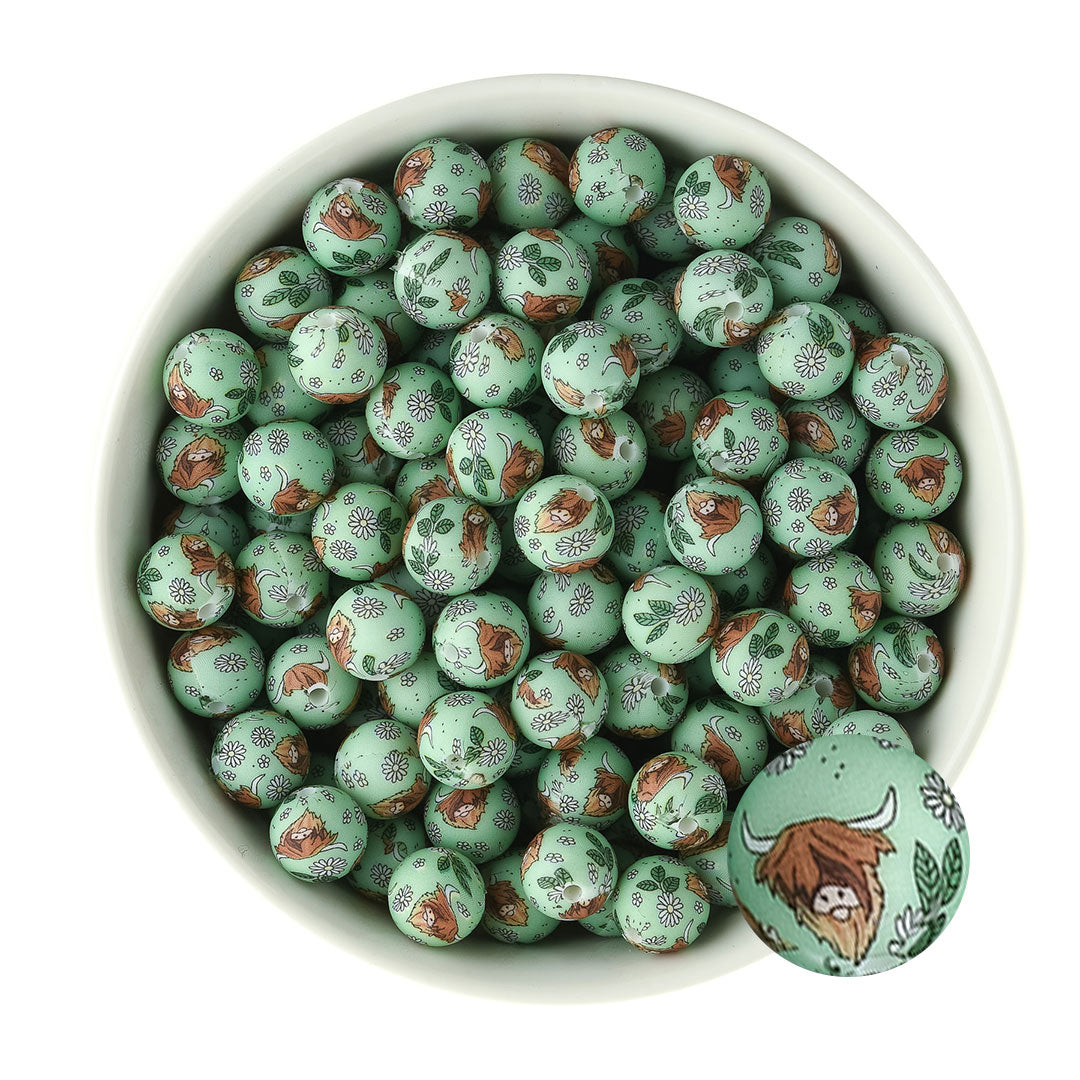 12mm Silicone Round Print Beads Highland Cow from Cara & Co Craft Supply