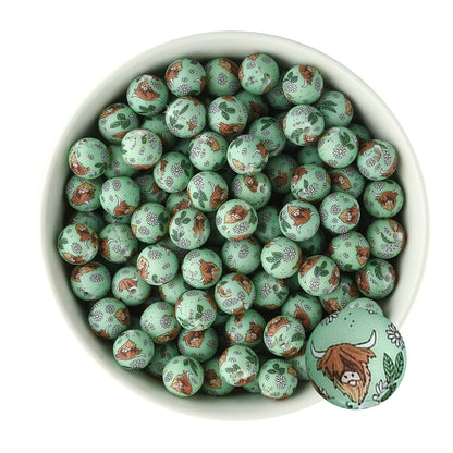 12mm Silicone Round Print Beads Highland Cow from Cara & Co Craft Supply