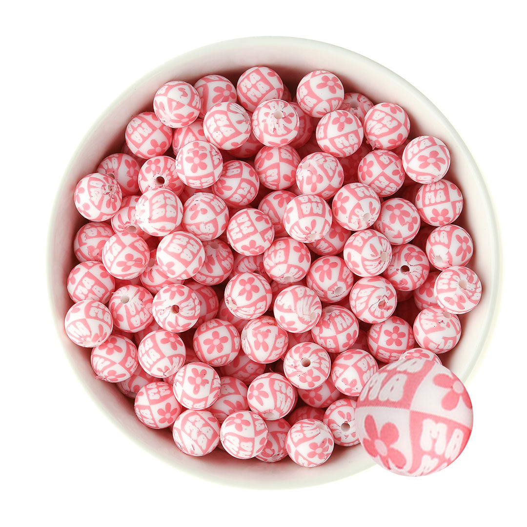 12mm Silicone Round Print Beads Mama from Cara & Co Craft Supply