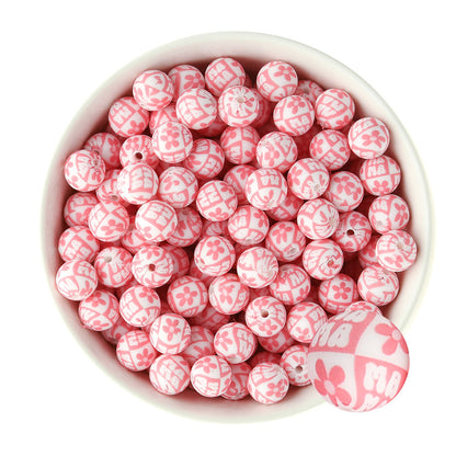 12mm Silicone Round Print Beads Mama from Cara & Co Craft Supply