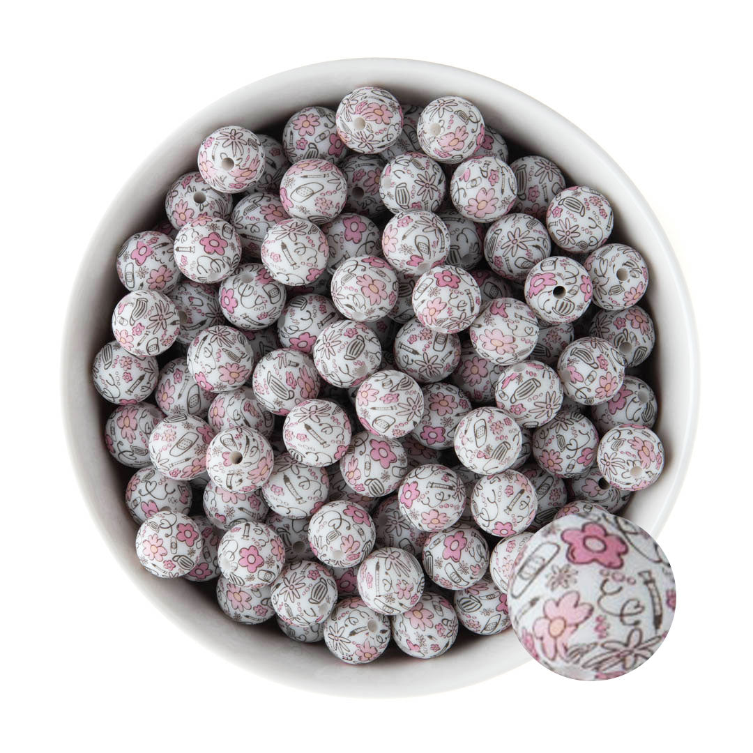 12mm Silicone Round Print Beads Nurse Life from Cara & Co Craft Supply