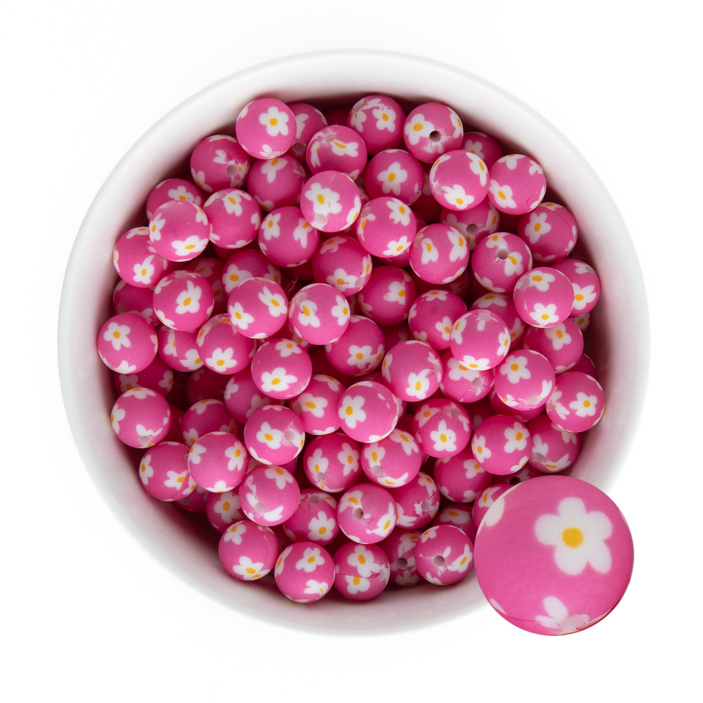 12mm Silicone Round Print Beads Daisy Floral from Cara & Co Craft Supply