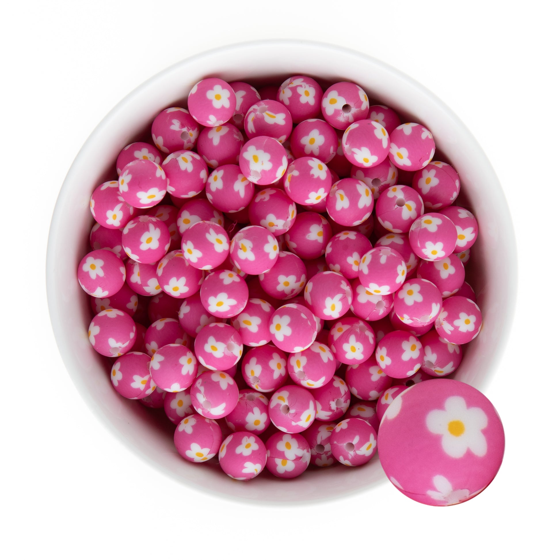 12mm Silicone Round Print Beads Daisy Floral from Cara & Co Craft Supply