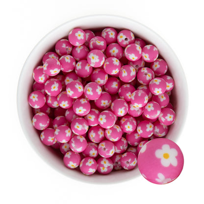 12mm Silicone Round Print Beads Daisy Floral from Cara & Co Craft Supply
