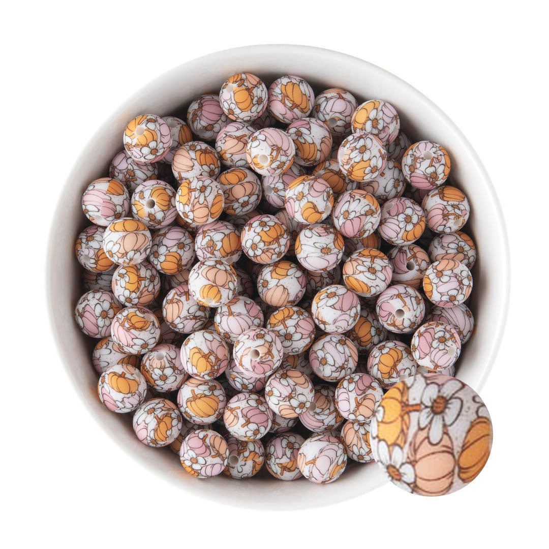 12mm Silicone Round Print Beads Pumpkin Patch from Cara & Co Craft Supply