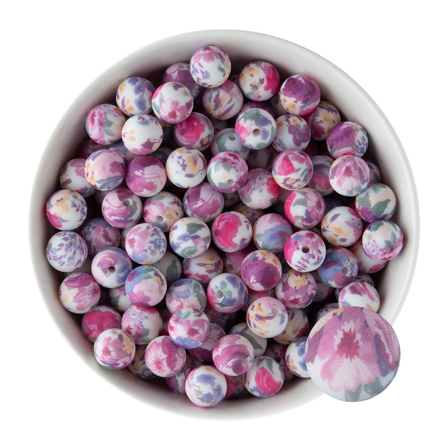 12mm Silicone Round Print Beads Rose Floral from Cara & Co Craft Supply