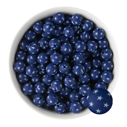 12mm Silicone Round Print Beads Stars from Cara & Co Craft Supply