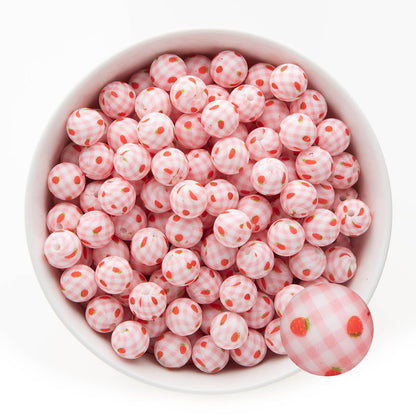12mm Silicone Round Print Beads Strawberry Picnic from Cara & Co Craft Supply
