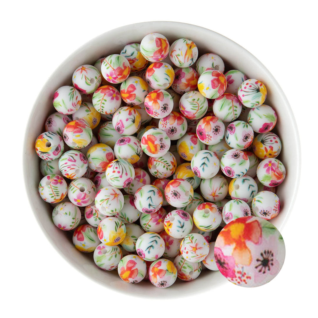 12mm Silicone Round Print Beads Summer Floral from Cara & Co Craft Supply