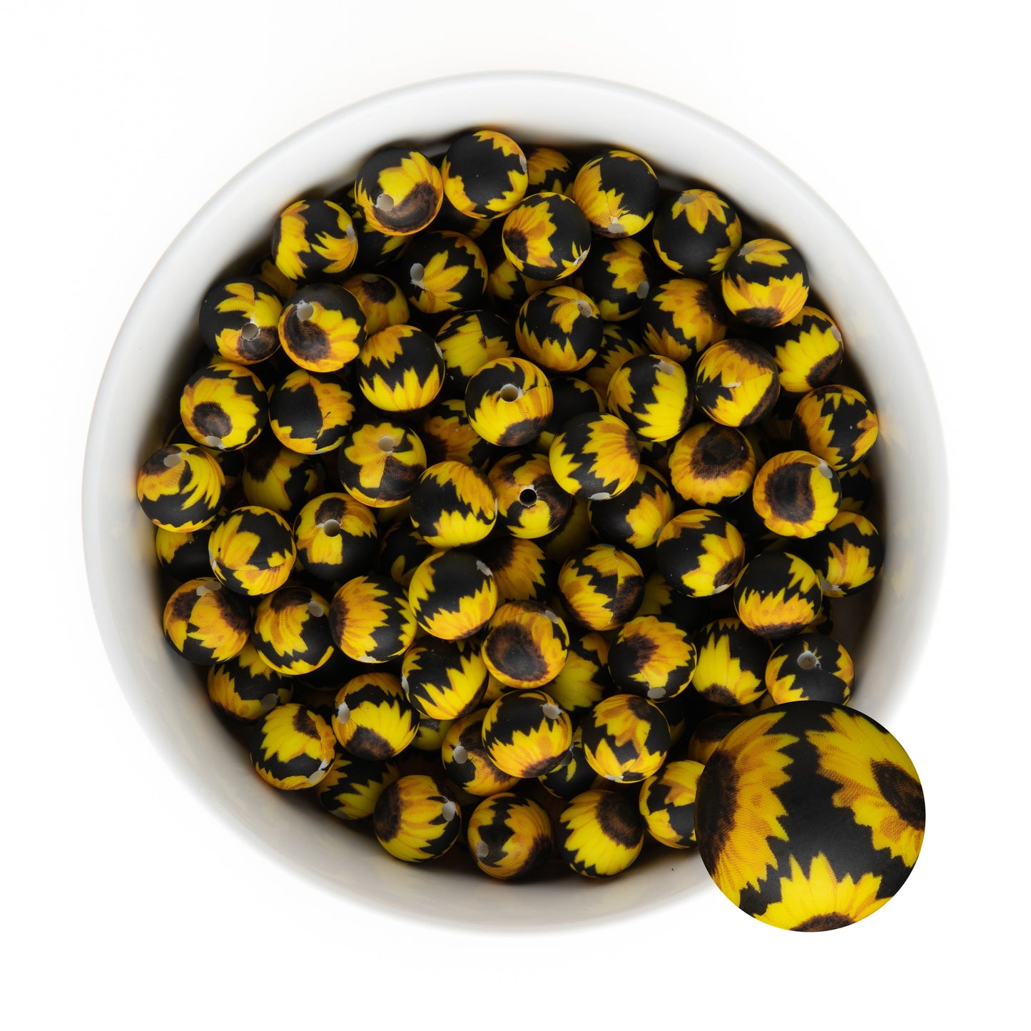 12mm Silicone Round Print Beads Sunflower Floral from Cara & Co Craft Supply