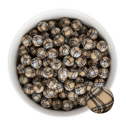 12mm Silicone Round Print Beads Tartan Plaid from Cara & Co Craft Supply