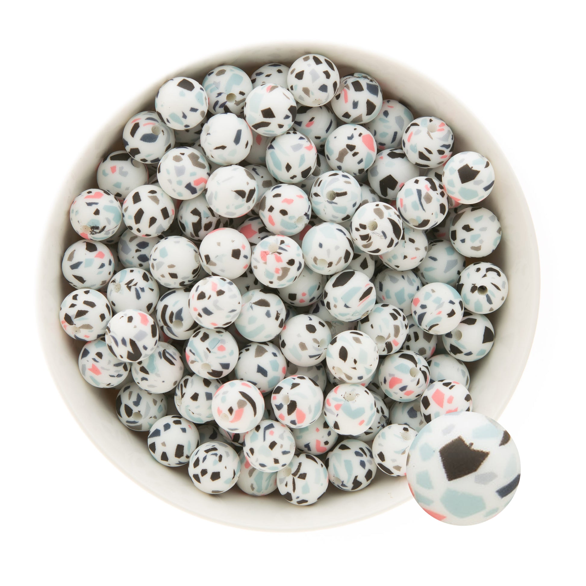 12mm Silicone Round Print Beads Terrazo from Cara & Co Craft Supply