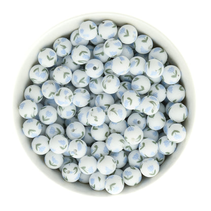 12mm Round Print Tulips Silicone Beads for crafting from Cara & Co Craft Supply