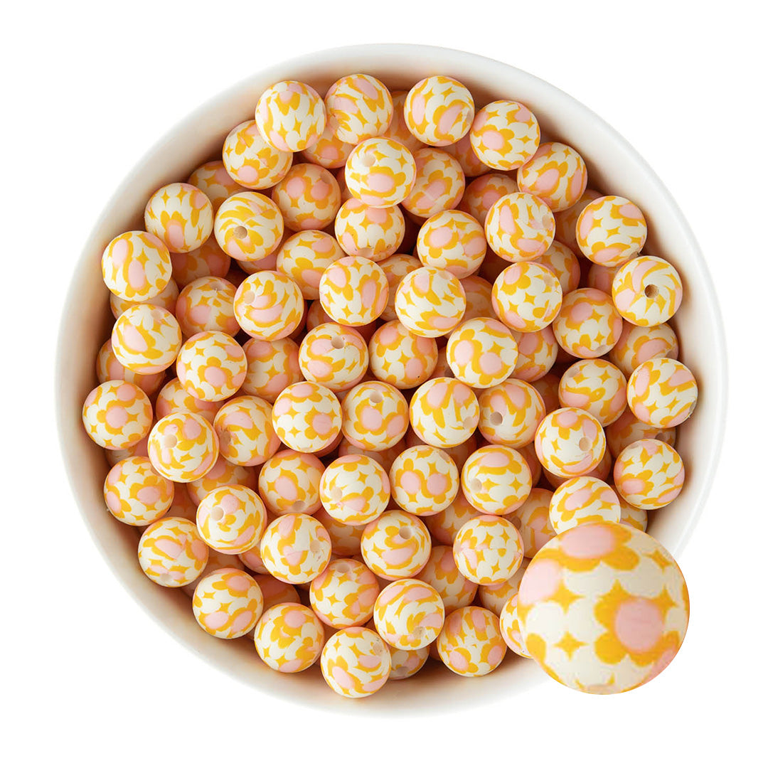 12mm Silicone Round Print Beads Vintage Wallpaper from Cara & Co Craft Supply