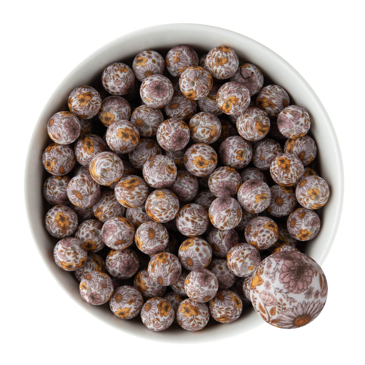 12mm Silicone Round Print Beads Wildflower Floral from Cara & Co Craft Supply