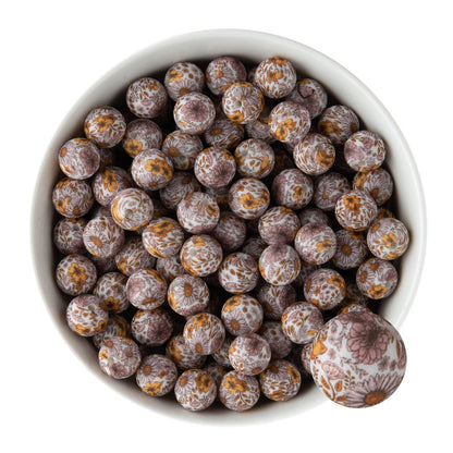 12mm Silicone Round Print Beads Wildflower Floral from Cara & Co Craft Supply