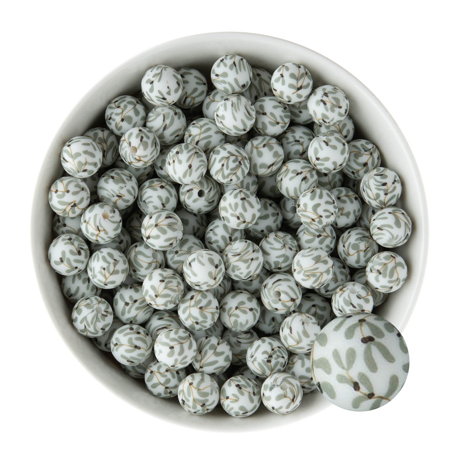 12mm Silicone Round Print Beads Winter Floral from Cara & Co Craft Supply