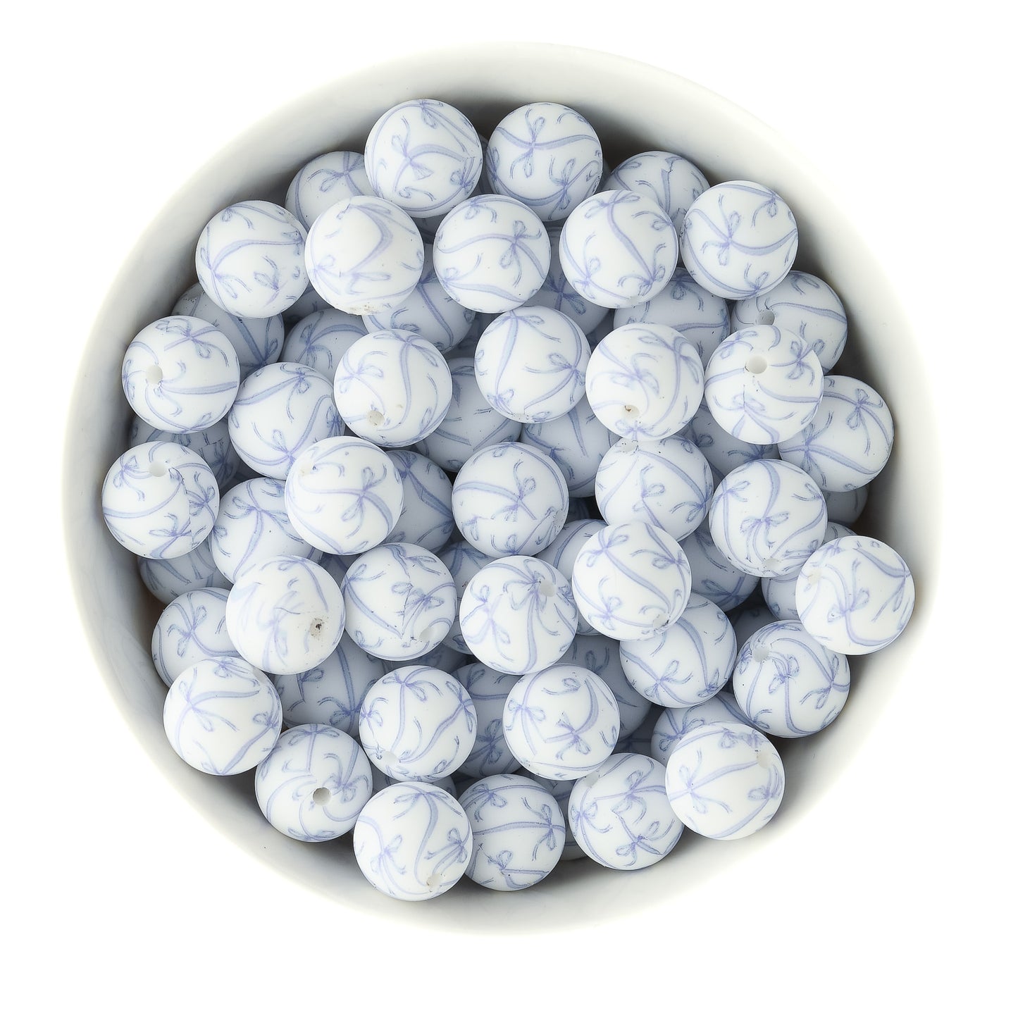 15mm Round Print Ribbon and Bows Silicone Beads for crafting from Cara & Co Craft Supply