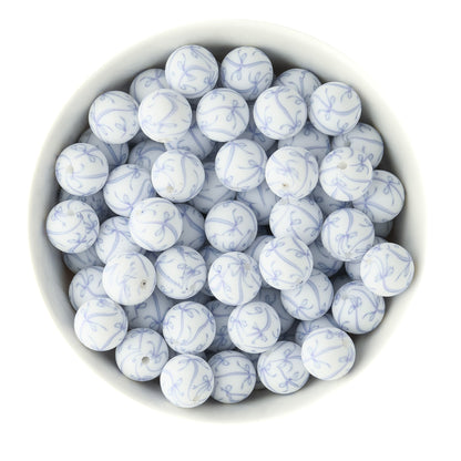 15mm Round Print Ribbon and Bows Silicone Beads for crafting from Cara & Co Craft Supply