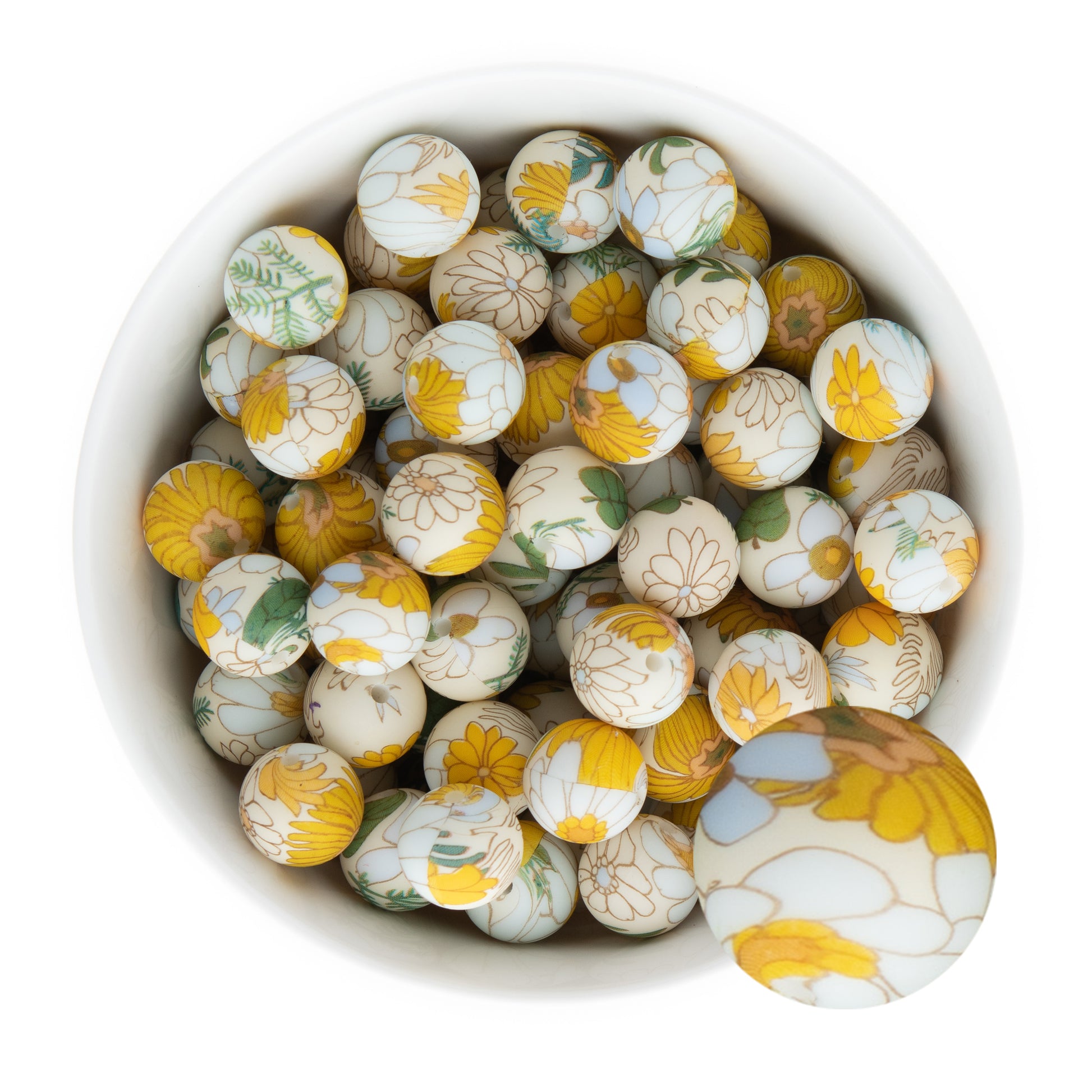 15mm Silicone Round Print Beads Boho Floral from Cara & Co Craft Supply