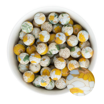 15mm Silicone Round Print Beads Boho Floral from Cara & Co Craft Supply