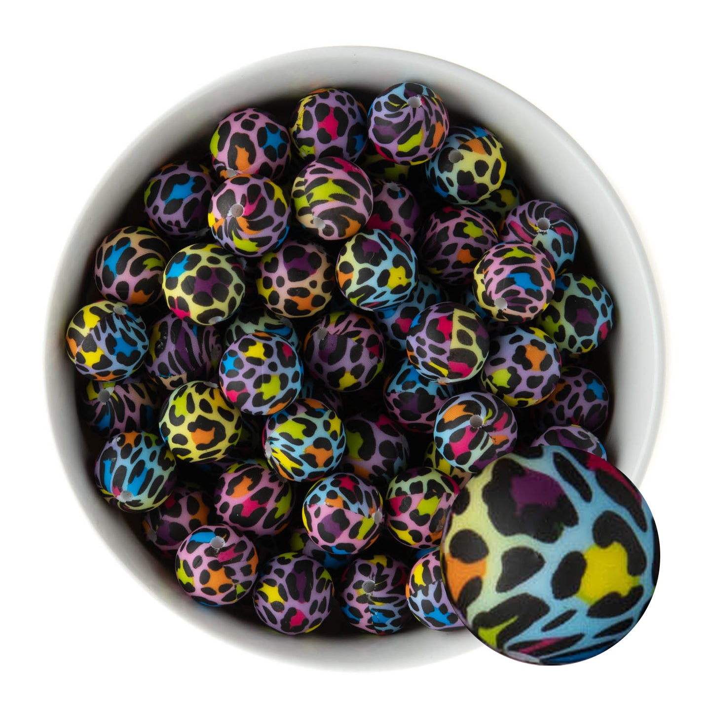15mm Silicone Round Print Beads Bright Leopard from Cara & Co Craft Supply