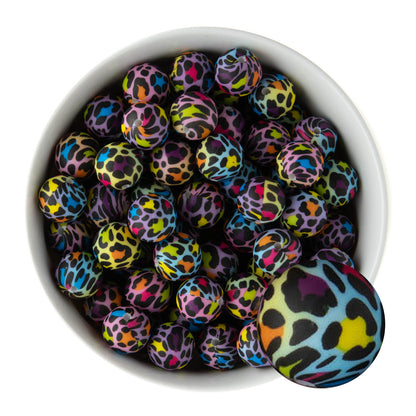 15mm Silicone Round Print Beads Bright Leopard from Cara & Co Craft Supply