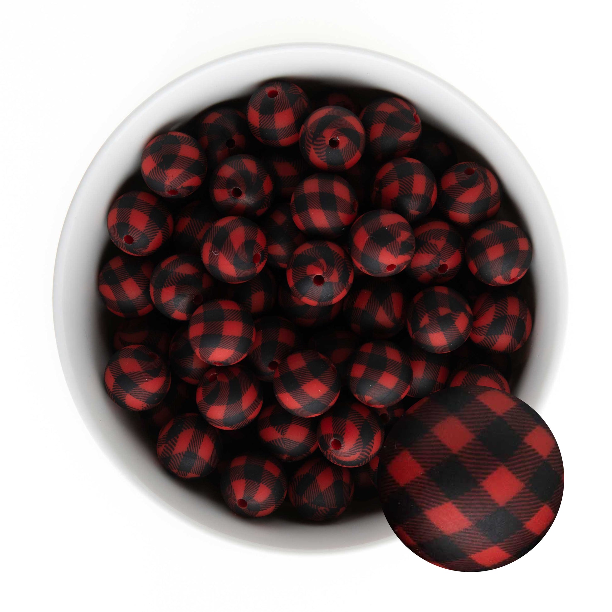 15mm Silicone Round Print Beads Buffalo Plaid from Cara & Co Craft Supply