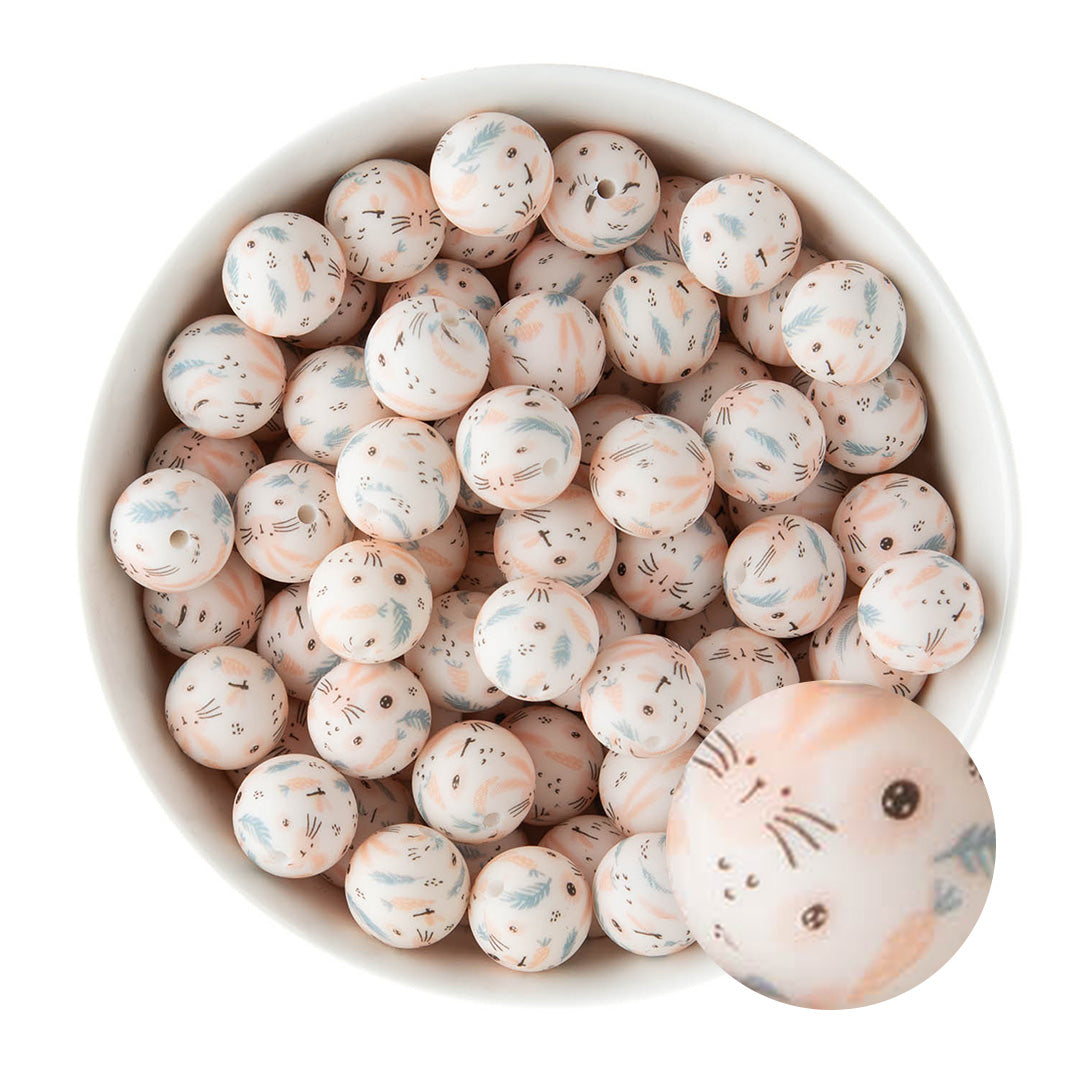 15mm Silicone Round Print Beads Bunnies from Cara & Co Craft Supply