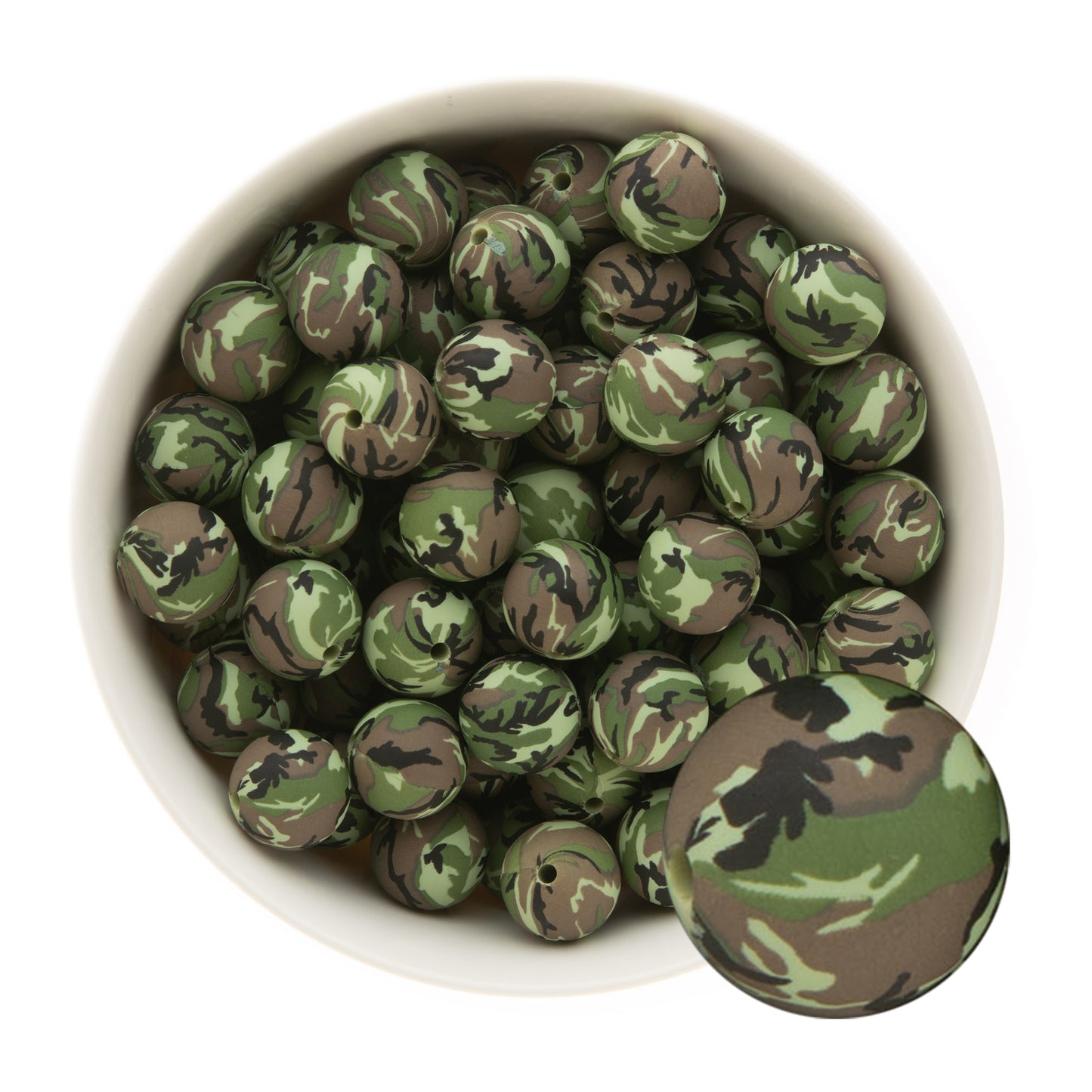 15mm Silicone Round Print Beads Camo from Cara & Co Craft Supply